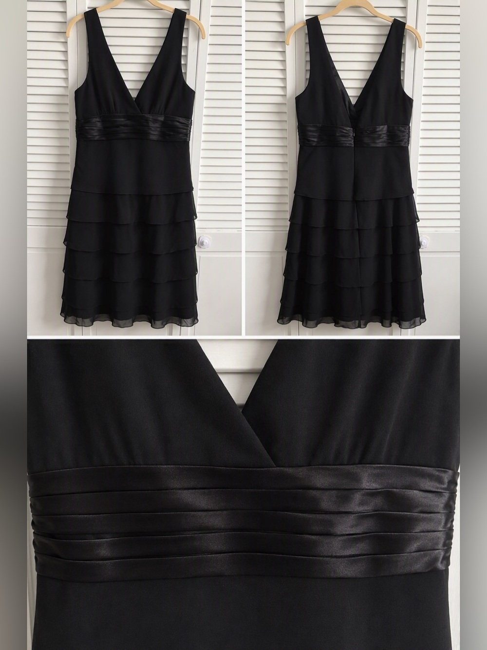 BCBG Maxazria Silk Black Tiered V-Neck Cocktail Dress - size 8